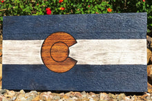 Load image into Gallery viewer, Handmade Cedar Wood Colorado Flag, Burnt or Colored Finish