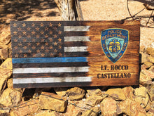 Load image into Gallery viewer, Custom Thin Blue Line Wooden Flag, Personalized Police Officer Gift