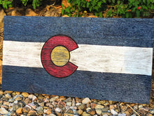Load image into Gallery viewer, Handmade Cedar Wood Colorado Flag, Burnt or Colored Finish