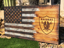 Load image into Gallery viewer, Las Vegas Raiders Wooden Flag, Rustic American Flag Wall Art