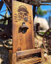 Load image into Gallery viewer, Construction Worker Skull Wooden Bottle Opener with Cap Catcher
