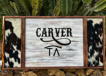 Load image into Gallery viewer, Farmhouse Cowhide Sign, Custom white last name sign, Western home decor, Modern framed farmhouse sign