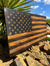Load image into Gallery viewer, Rustic Charred Wooden American Flag, Personalized USA Wall Art