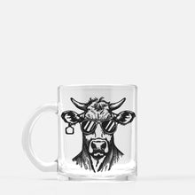 Load image into Gallery viewer, Funny Cow Glass Mug, Farmhouse Kitchen Gift, Rustic Farm Coffee Cup
