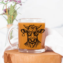 Load image into Gallery viewer, Funny Cow Glass Mug, Farmhouse Kitchen Gift, Rustic Farm Coffee Cup