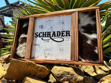 Load image into Gallery viewer, Farmhouse Cowhide Sign, Custom white last name sign, Western home decor, Modern framed farmhouse sign