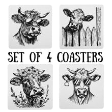 Load image into Gallery viewer, Funny Cow Coasters, Farmhouse Decor, Water Resistant, Set of 4