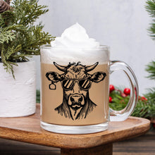Load image into Gallery viewer, Funny Cow Glass Mug, Farmhouse Kitchen Gift, Rustic Farm Coffee Cup