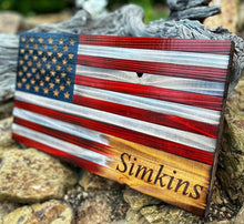 Load image into Gallery viewer, Personalized Cedar Wood American Flag, Rustic Business Logo Decor