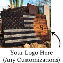 Load image into Gallery viewer, Personalized Cedar Wood American Flag, Rustic Business Logo Decor