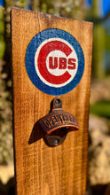 Load image into Gallery viewer, Chicago Cubs Wooden Bottle Opener, MLB Wall Decor, Baseball Fan Gift