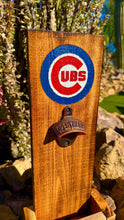 Load image into Gallery viewer, Chicago Cubs Wooden Bottle Opener, MLB Wall Decor, Baseball Fan Gift