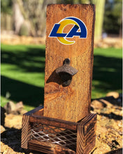 Load image into Gallery viewer, Los Angeles Rams Wooden Bottle Opener, Wall Mounted Cap Catcher, Football Fan Gift