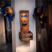 Load image into Gallery viewer, Los Angeles Rams Wooden Bottle Opener, Wall Mounted Cap Catcher, Football Fan Gift