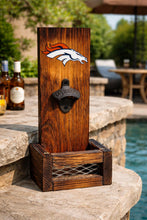 Load image into Gallery viewer, Denver Broncos Wooden Bottle Opener, NFL Cap Catcher, Sports Bar Decor