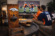 Load image into Gallery viewer, Denver Broncos Wooden Bottle Opener, NFL Cap Catcher, Sports Bar Decor