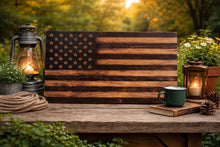 Load image into Gallery viewer, Rustic Charred Wooden American Flag, Personalized USA Wall Art