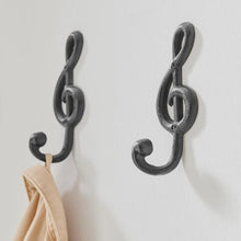 Load image into Gallery viewer, Cast Iron Treble Clef Wall Hook | Musical Note Decorative Hook | Boho Rustic Coat & Towel Hanger | Music Lover Wall Decor | Entryway Hook