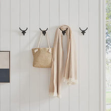 Load image into Gallery viewer, Rustic Goat Horn Skull Wall Hook | Cast Iron Farmhouse Coat Hooks | Western Decor Mount | Modern Rustic Home Accents