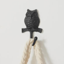 Load image into Gallery viewer, Cast Iron Owl Wall Hook | Rustic Bird Coat Hook | Farmhouse Wall Decor Hook | Black Iron Towel Hook for Entryway, Bathroom & Home