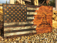 Load image into Gallery viewer, Gadsden Flag – Rustic Wooden "Don't Tread on Me" Decor
