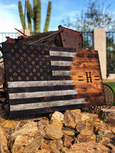 Load image into Gallery viewer, Personalized Cedar Wood American Flag, Rustic Business Logo Decor
