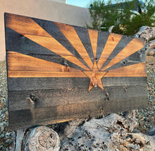 Load image into Gallery viewer, Arizona State Wooden Flag Wall Art | Rustic Burnt Wood Flag | Handmade Patriotic Home Decor | Custom Gift for Veterans &amp; Arizona Homes
