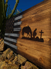 Load image into Gallery viewer, Rustic Praying Cowboy American Flag, Western Wood Wall Art
