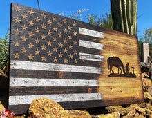 Load image into Gallery viewer, Rustic Praying Cowboy American Flag, Western Wood Wall Art
