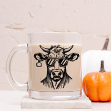 Load image into Gallery viewer, Funny Cow Glass Mug, Farmhouse Kitchen Gift, Rustic Farm Coffee Cup
