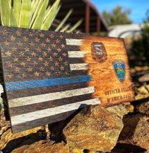 Load image into Gallery viewer, Custom Thin Blue Line Wooden Flag, Personalized Police Officer Gift
