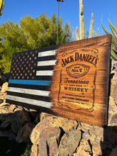 Load image into Gallery viewer, Custom Thin Blue Line Wooden Flag, Personalized Police Officer Gift
