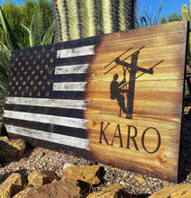 Load image into Gallery viewer, Personalized Cedar Wood American Flag, Rustic Business Logo Decor

