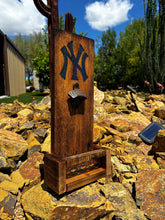 Load image into Gallery viewer, New York Yankees Wooden Bottle Opener, MLB Wall Mounted Bottle Opener, Baseball Fan Gift, Handcrafted Sports Bar Decor, Game Day Essential
