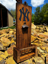Load image into Gallery viewer, New York Yankees Wooden Bottle Opener, MLB Wall Mounted Bottle Opener, Baseball Fan Gift, Handcrafted Sports Bar Decor, Game Day Essential
