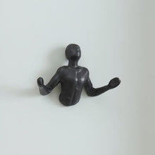 Load image into Gallery viewer, Cast Iron Figure Wall Hook | Modern Sculptural Coat Hook | Black Iron Wall Mount Hook | Artistic Wall Hook for Entryway, Bathroom &amp; Decor
