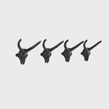 Load image into Gallery viewer, Rustic Goat Horn Skull Wall Hook | Cast Iron Farmhouse Coat Hooks | Western Decor Mount | Modern Rustic Home Accents
