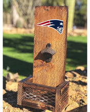Load image into Gallery viewer, Patriots Wooden Bottle Opener, NFL Wall Mount Cap Catcher, Sports Bar Decor
