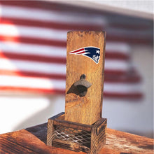 Load image into Gallery viewer, Patriots Wooden Bottle Opener, NFL Wall Mount Cap Catcher, Sports Bar Decor
