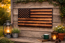 Load image into Gallery viewer, Rustic Charred Wooden American Flag, Personalized USA Wall Art
